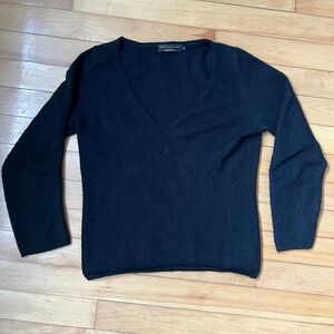 Galeries Lafayette Black Cashmere V-Neck Sweater Size 1 Long Sleeve Knit Top